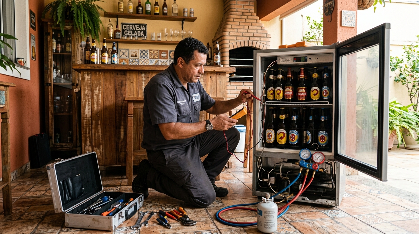 Recarga de gás refrigerante em cervejeira em atendimento no PTB, Betim‑MG